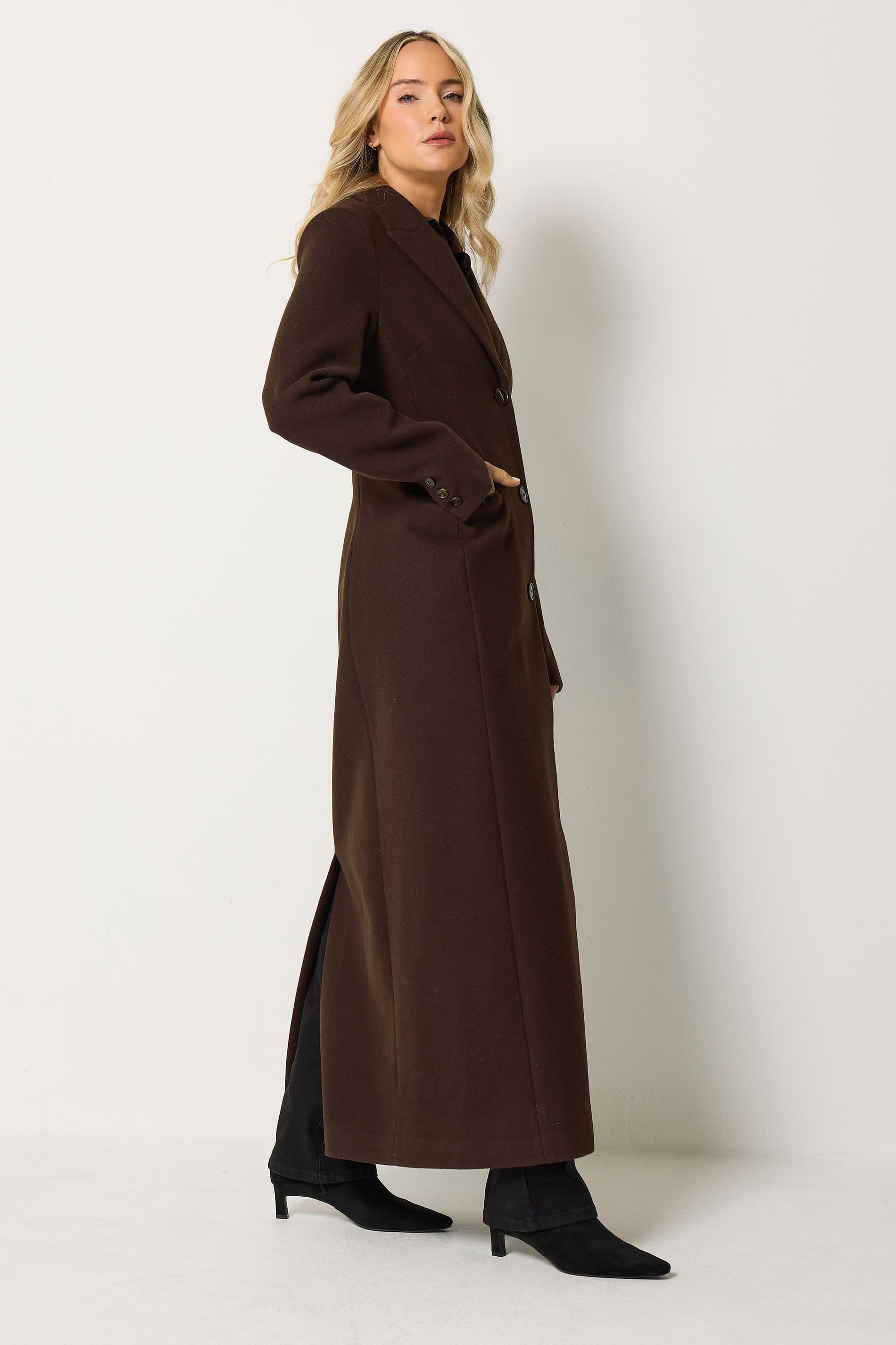 Long Tall Sally Long Tall Sally Women's Tall Maxi City Coat in Brown - 4