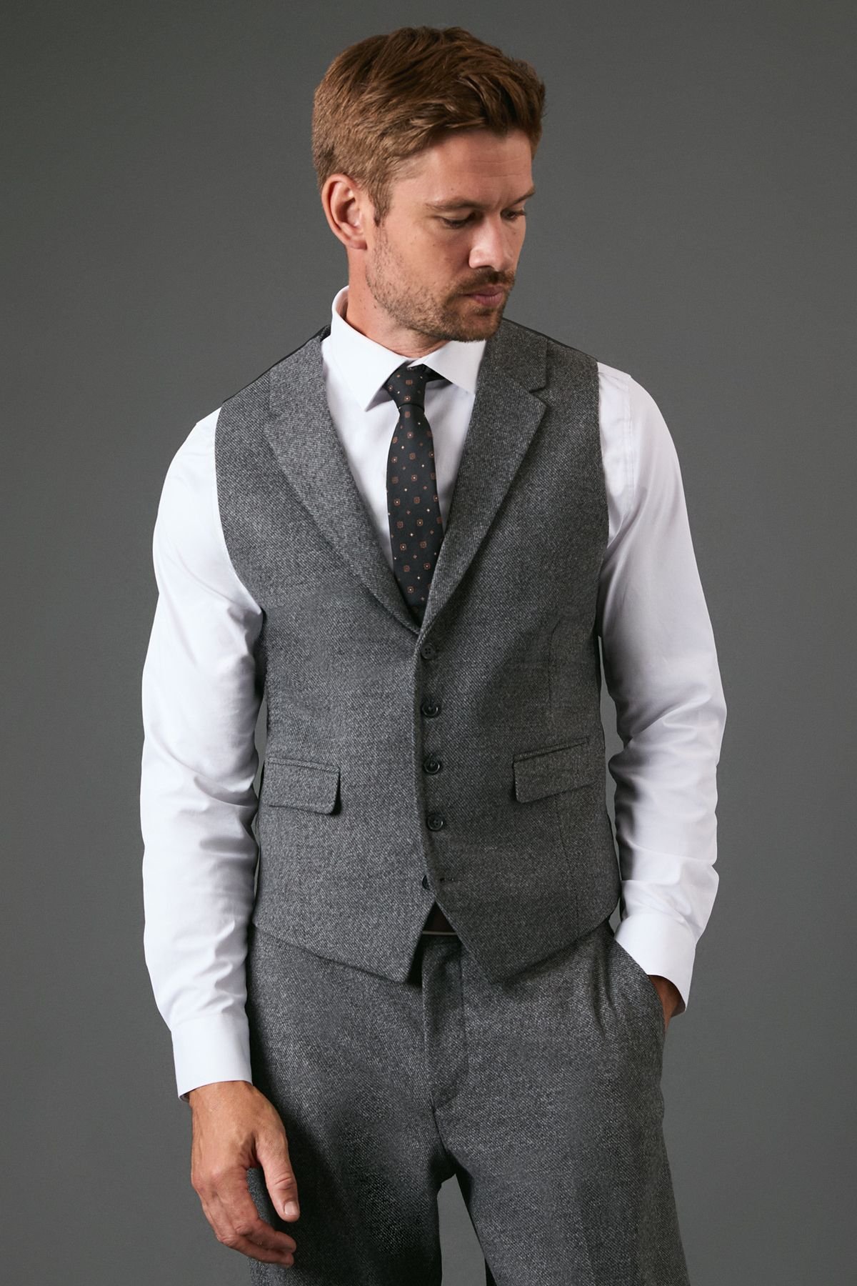 Burton Burton Men's Charcoal Tweed Look Waistcoat - 2