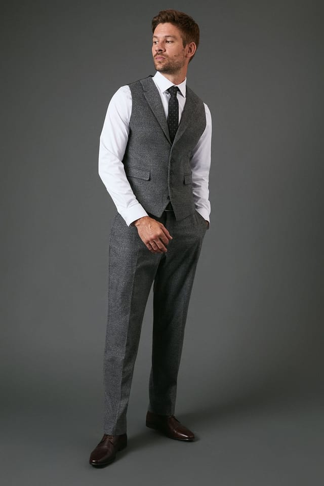 Burton Burton Men's Charcoal Tweed Look Waistcoat - 2