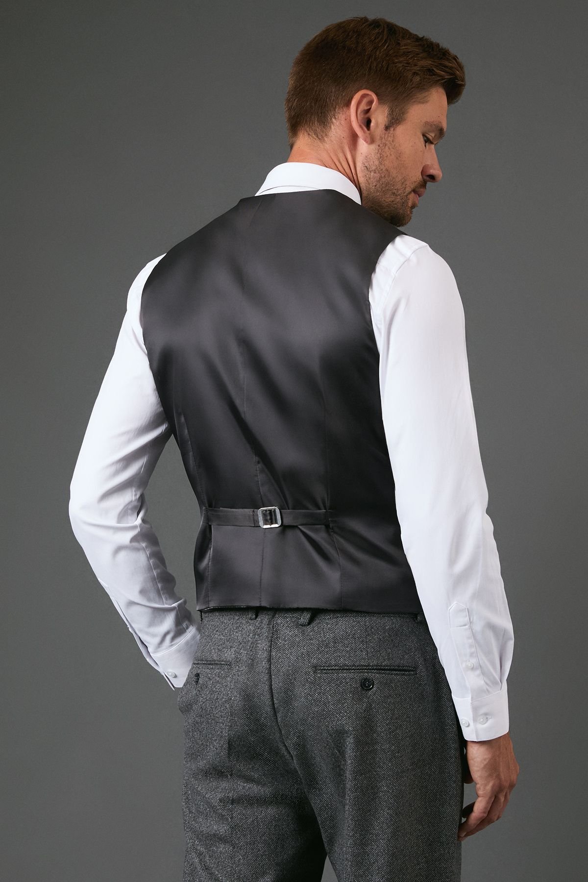 Burton Burton Men's Charcoal Tweed Look Waistcoat - 3