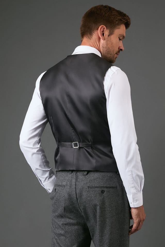 Burton Burton Men's Charcoal Tweed Look Waistcoat - 3