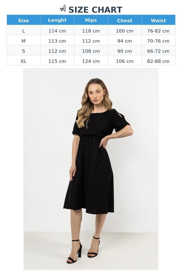 Love Lace Love Lace Women's Elastic Waist Day Dress with Split Sleeves in Black - 3