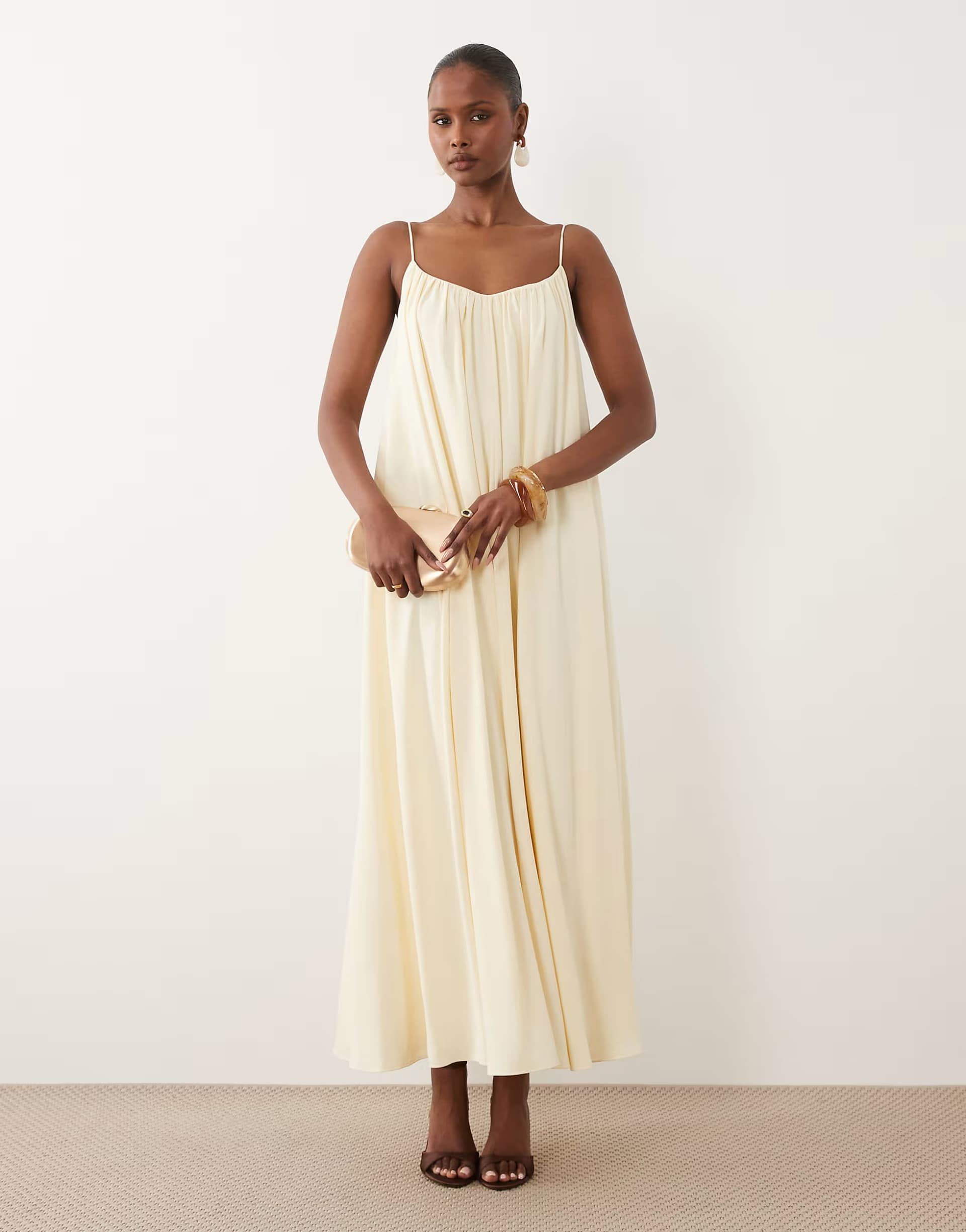 ASOS ASOS DESIGN strappy cami trapeze maxi dress in buttermilk
