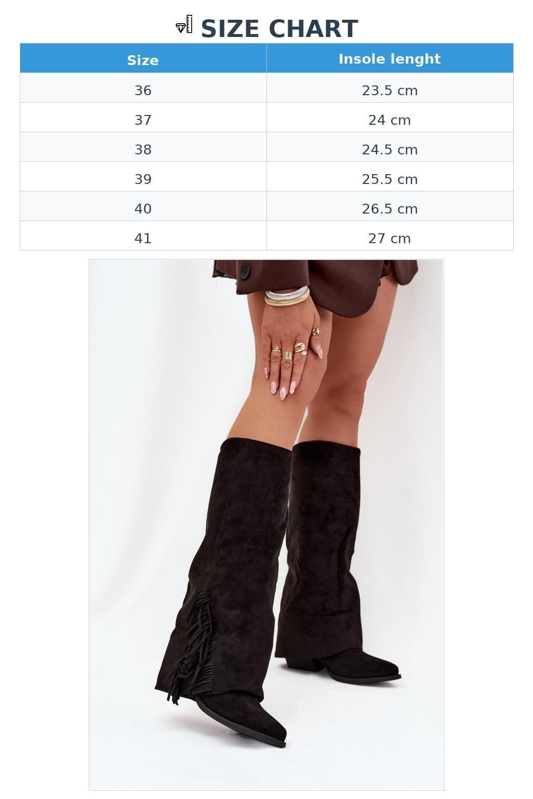 Love Lace Love Lace Women's Fringe Slip On Cowboy Chunky Heel Boots in Suede Pointed Toe in Black - 4