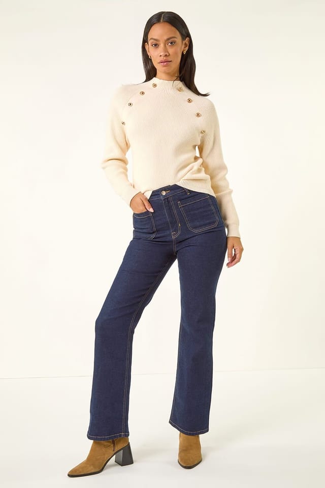 Dusk Dusk Women's Front Pocket Bootcut Jeans in Indigo - 2