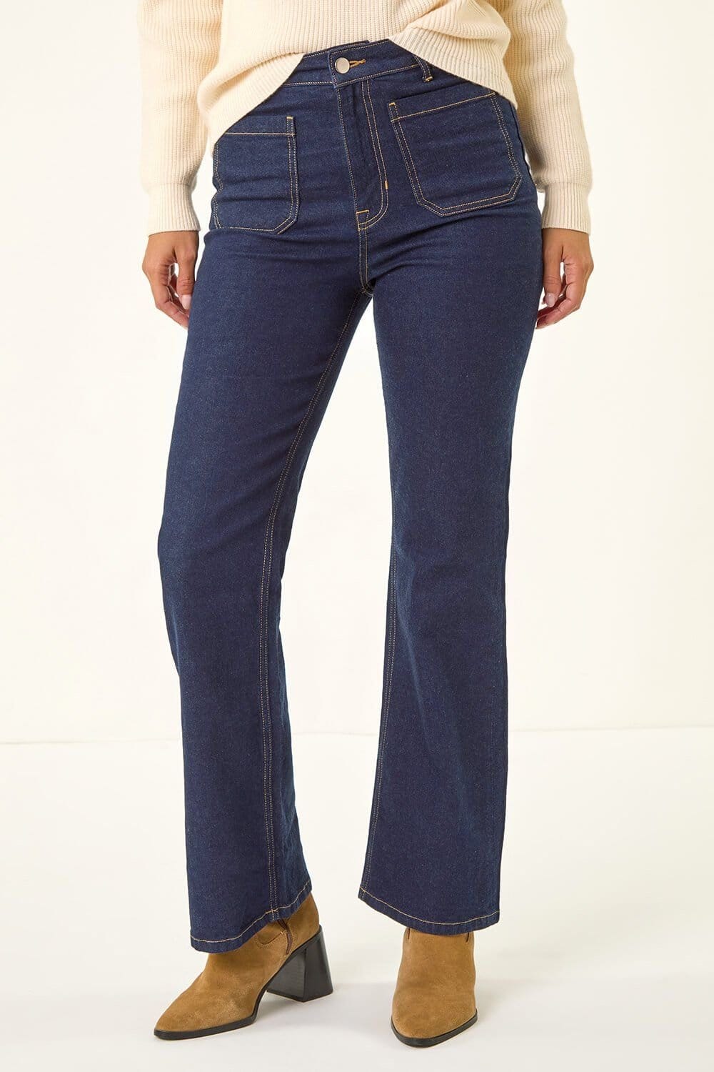 Dusk Dusk Women's Front Pocket Bootcut Jeans in Indigo - 4