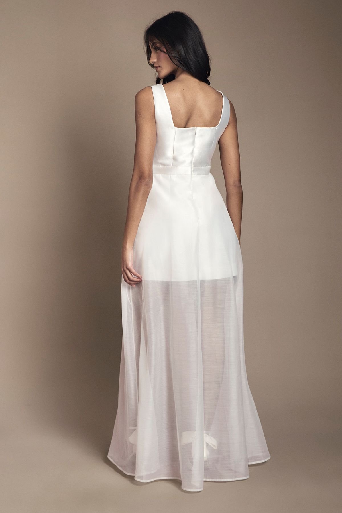 Coast Coast Women's Petite Twill Mini Wedding Dress With Organza Skirt in Ivory - 3