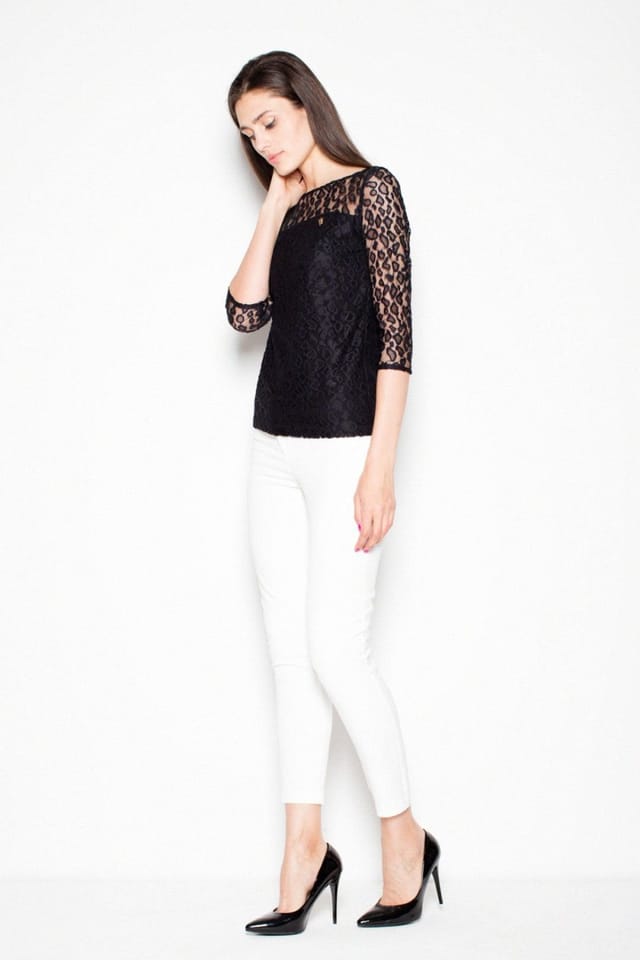 Love Lace Love Lace Women's Chic 3/4 Sleeve Blouse Sheer Top in Black - 3
