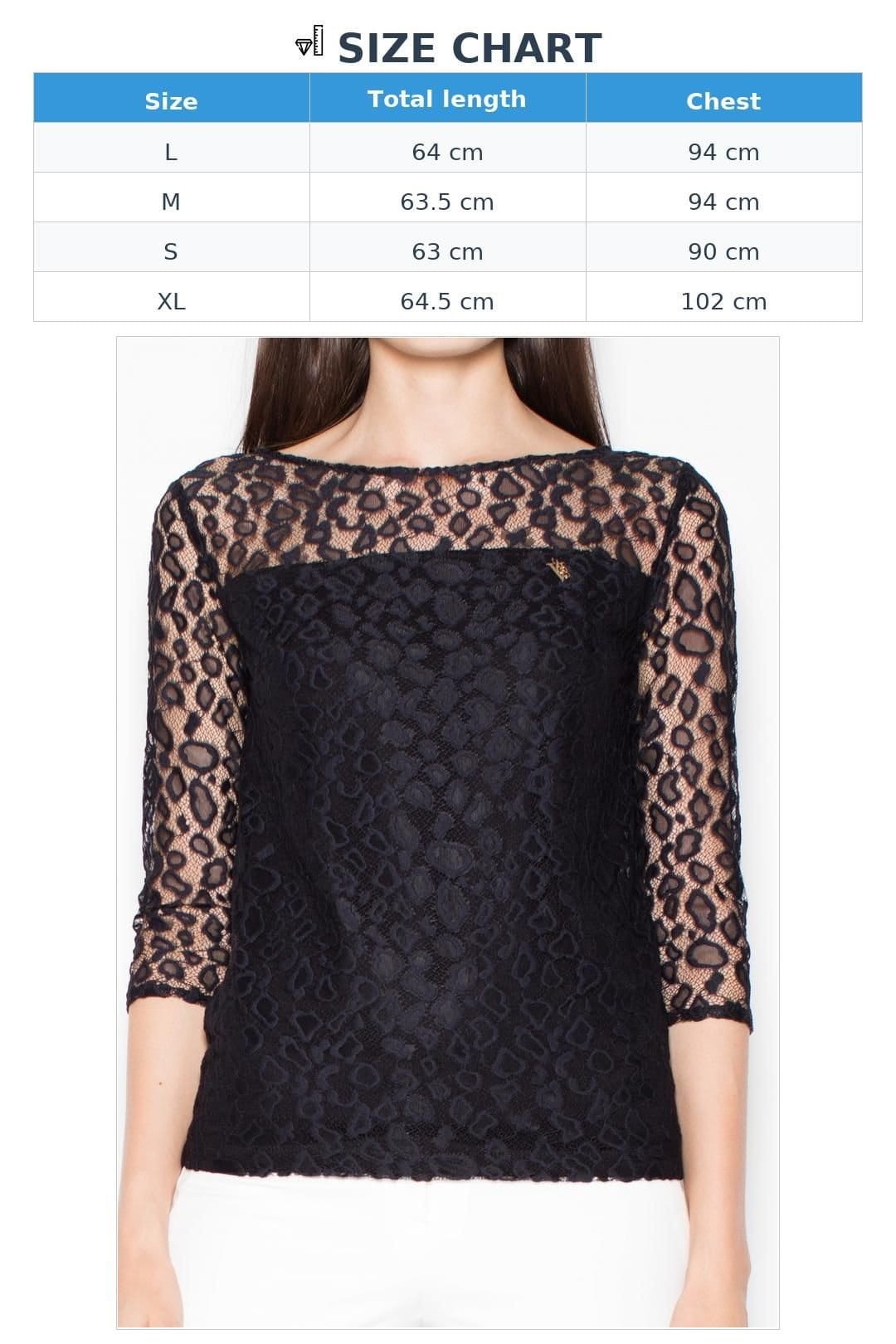 Love Lace Love Lace Women's Chic 3/4 Sleeve Blouse Sheer Top in Black - 4
