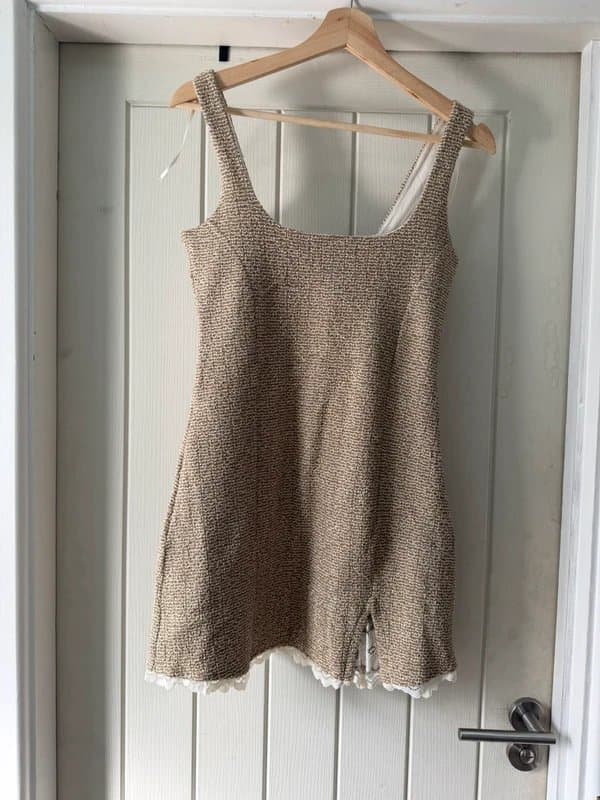 Zara Zara VIRAL sold out new with tags  mini textured beige lace short dress size S 8
