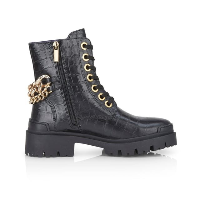 Amen Shoes Amen Shoes Women's Roxanne Croc Effect Chain Leather Ankle Boots in Black - 3