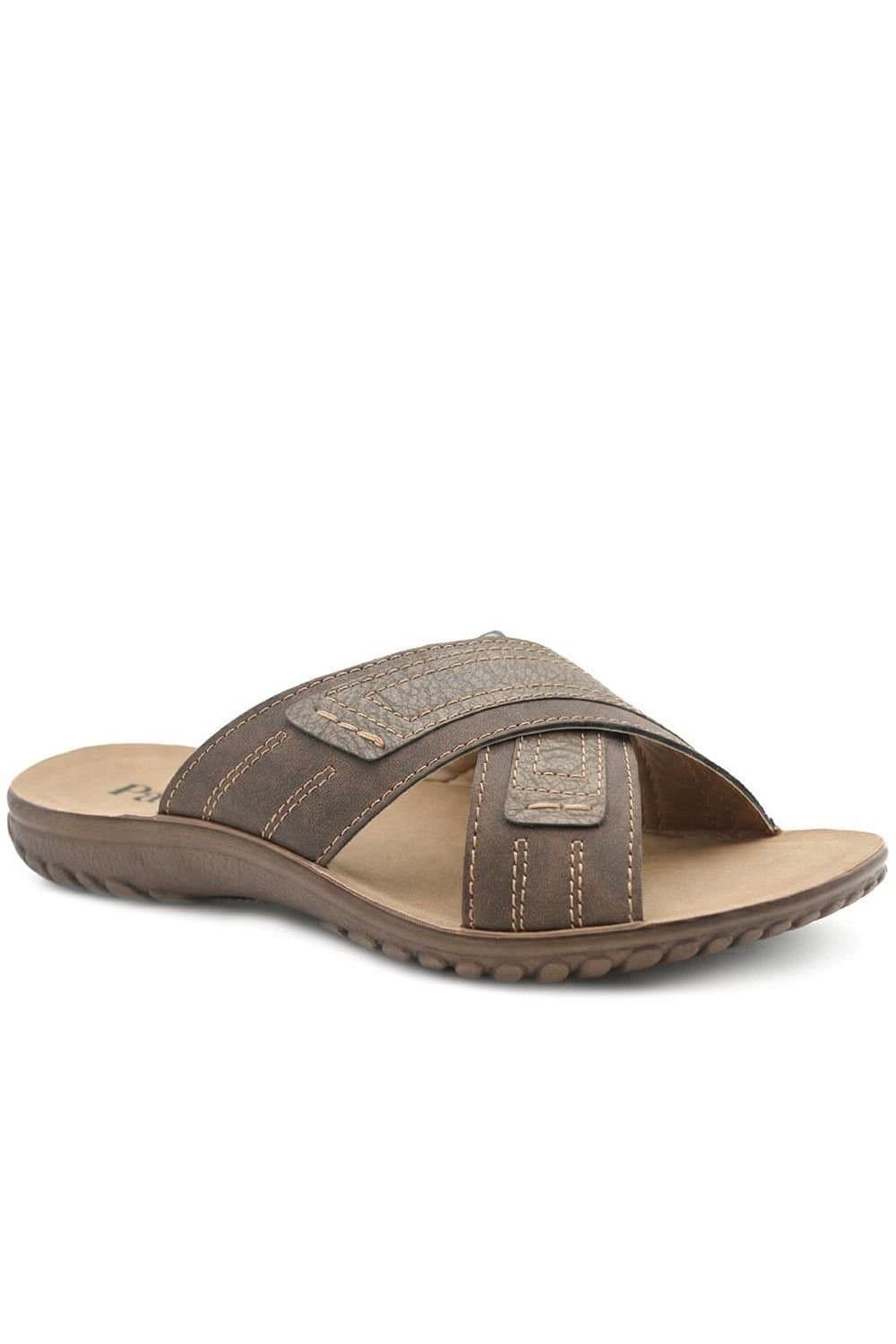 Pavers Pavers Men's Strappy Cushioned Slip On Sandals in Brown