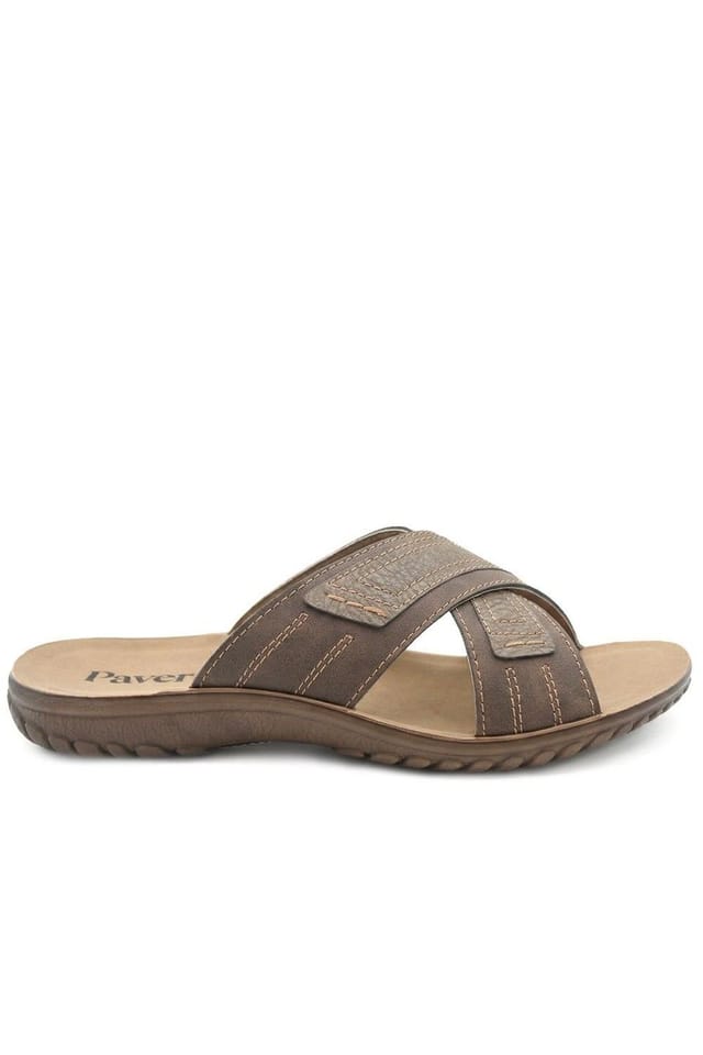 Pavers Pavers Men's Strappy Cushioned Slip On Sandals in Brown - 2