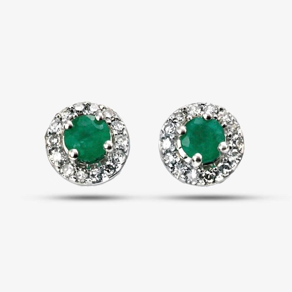 T.H.Baker T.H.Baker Green Emerald Stud Earrings in White Gold