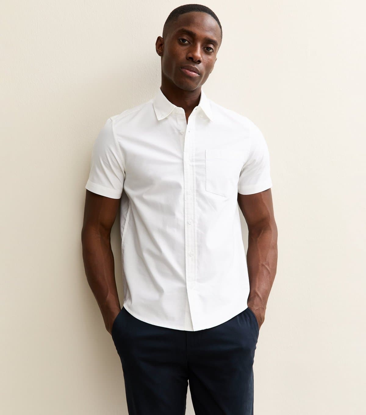 New Look Men's White Short Sleeve Regular Oxford Shirt New Look