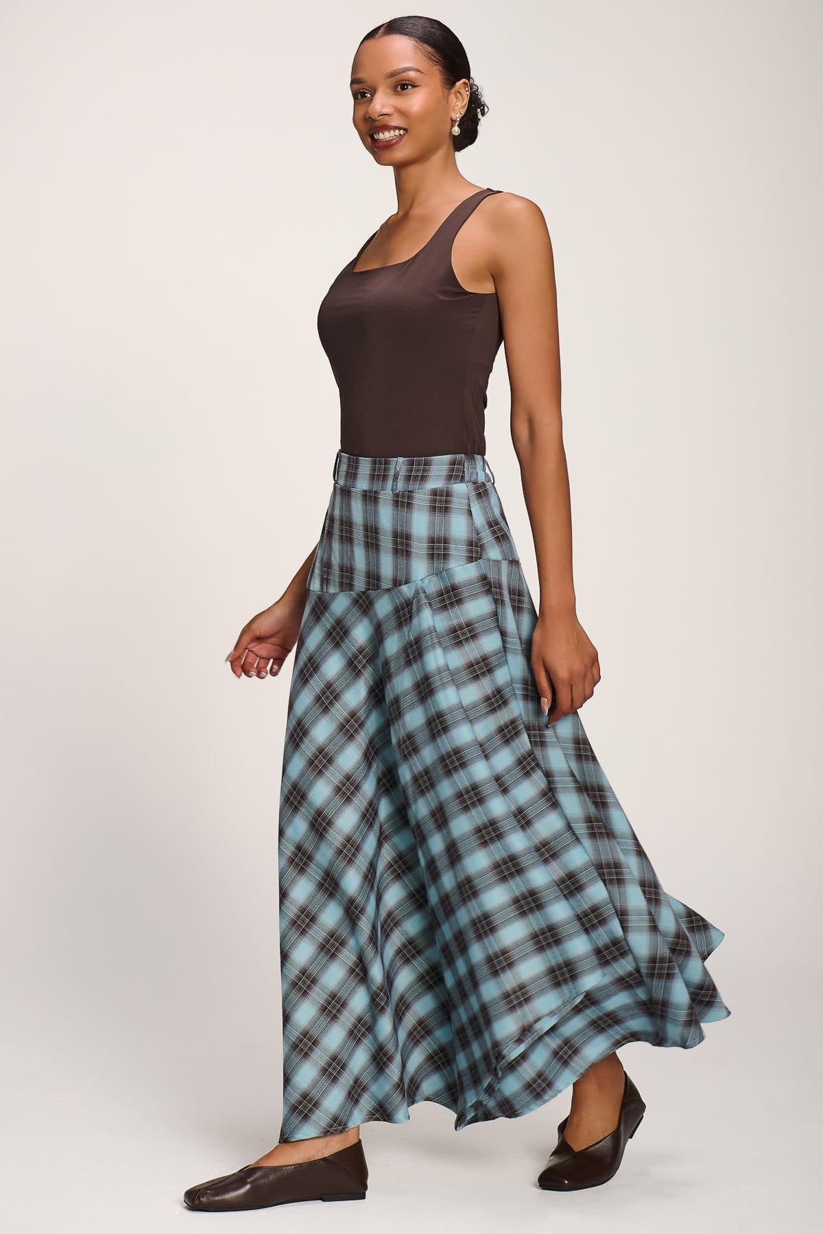 Jolie Moi Jolie Moi Women's Asymmetric Check Maxi Skirt - 4