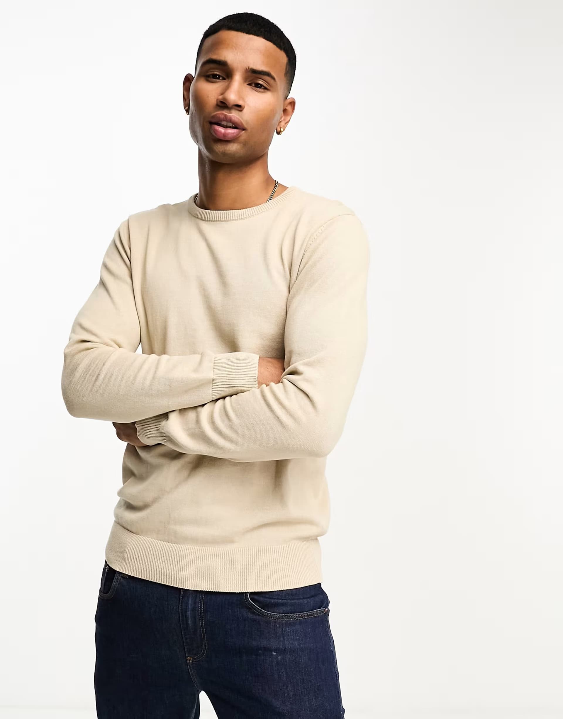 ASOS Brave Soul Stone Cotton Crew Neck Jumper