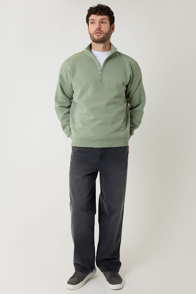 Threadbare Threadbare Men's Half Zip Sweatshirt in Green - 3