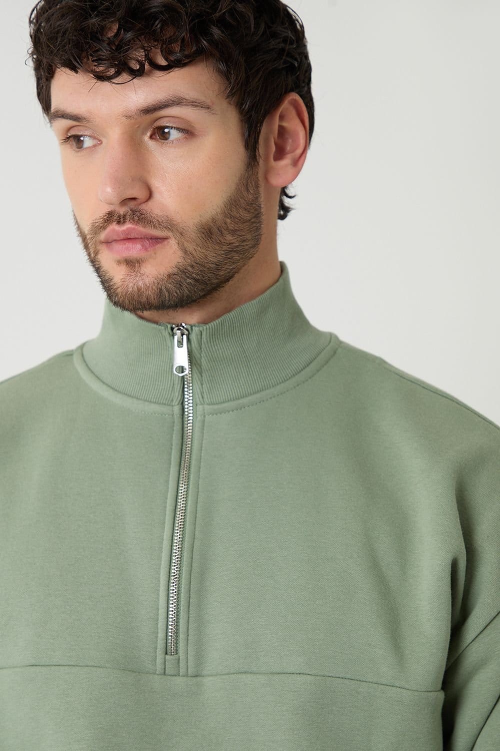 Threadbare Threadbare Men's Half Zip Sweatshirt in Green - 4