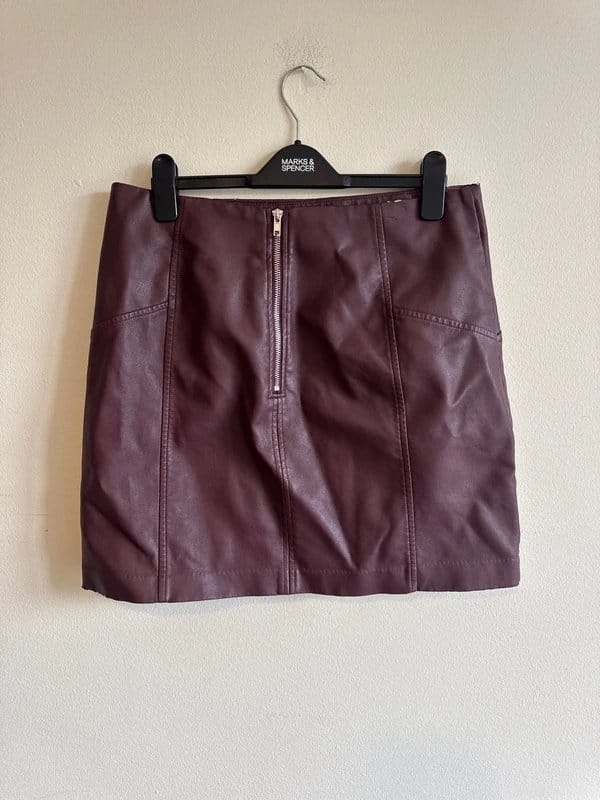 New Look Burgundy Faux Leather Mini Skirt
