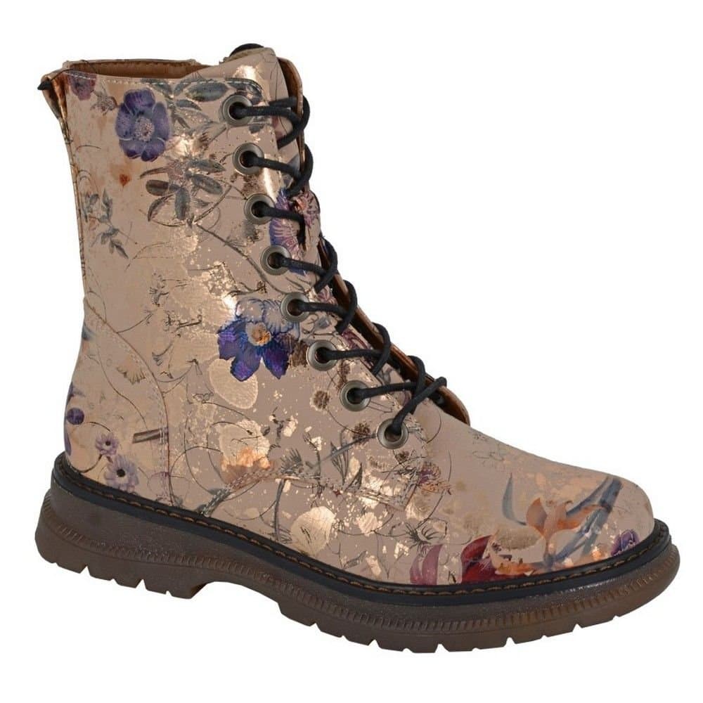 Cipriata Cipriata Women's Annetta Floral Combat Boots in Ecru