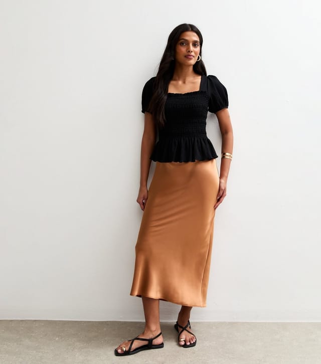 New Look Women's Burnt Orange Satin Bias Cut Satin Midi Skirt New Look - 3