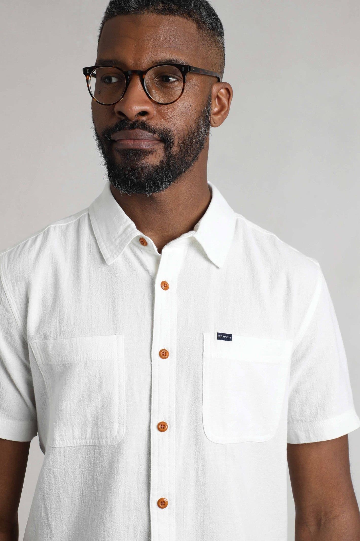 Weird Fish Weird Fish Men's Hinton Cotton & Linen Crepe Shirt in Off-White