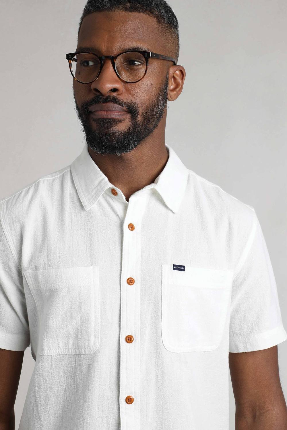 Weird Fish Weird Fish Men's Hinton Cotton & Linen Crepe Shirt in Off-White - 4