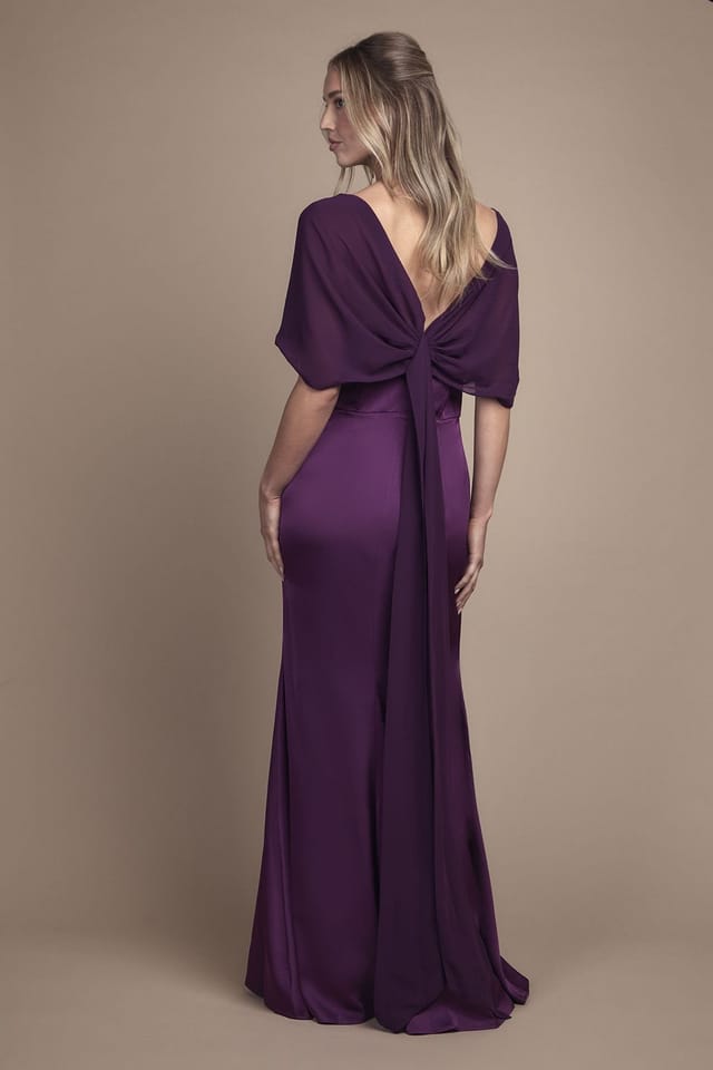 Coast Coast Women's Chiffon Bardot Satin Bridesmaid Dress in Grape - 3