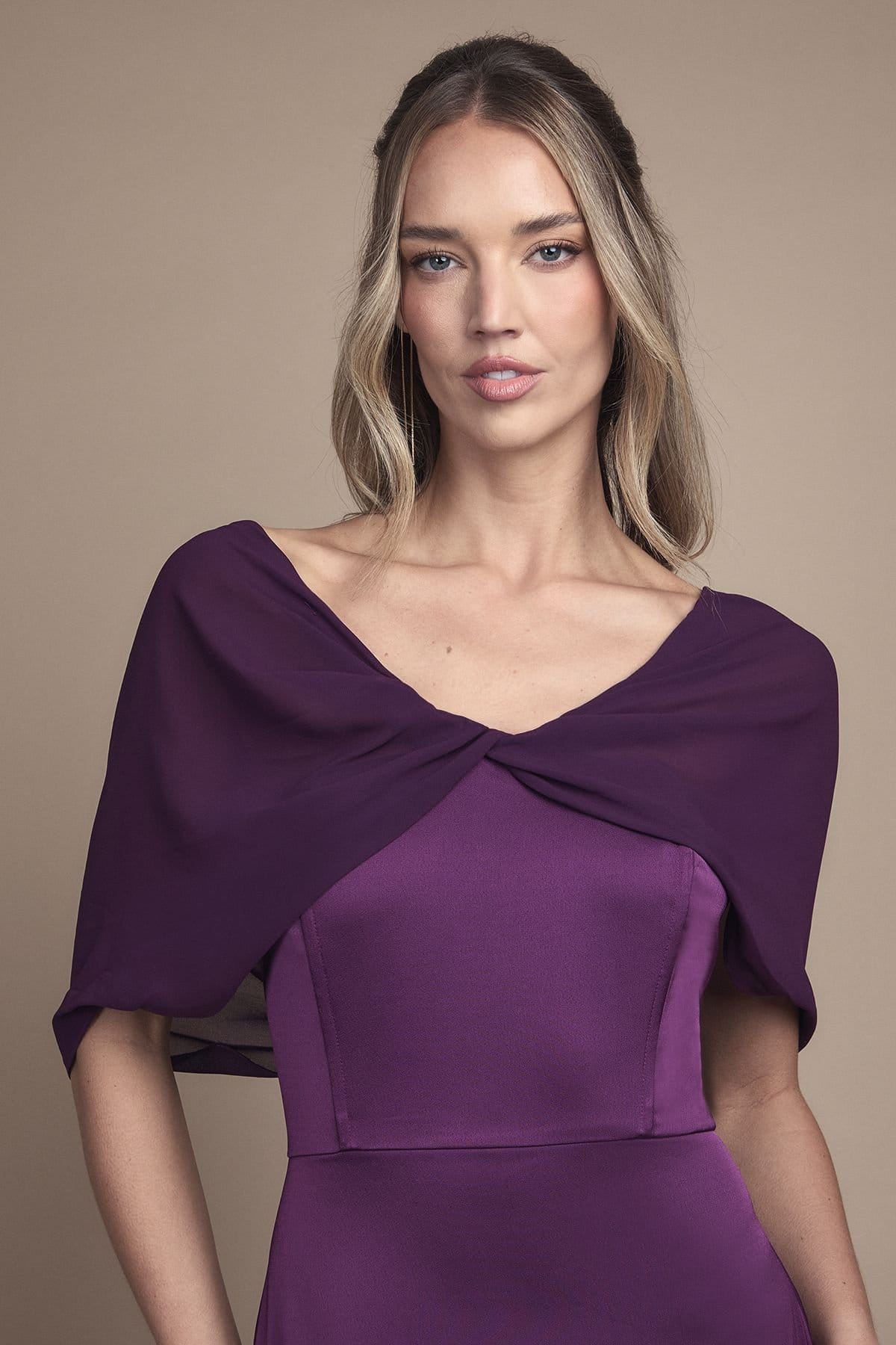 Coast Coast Women's Chiffon Bardot Satin Bridesmaid Dress in Grape - 4