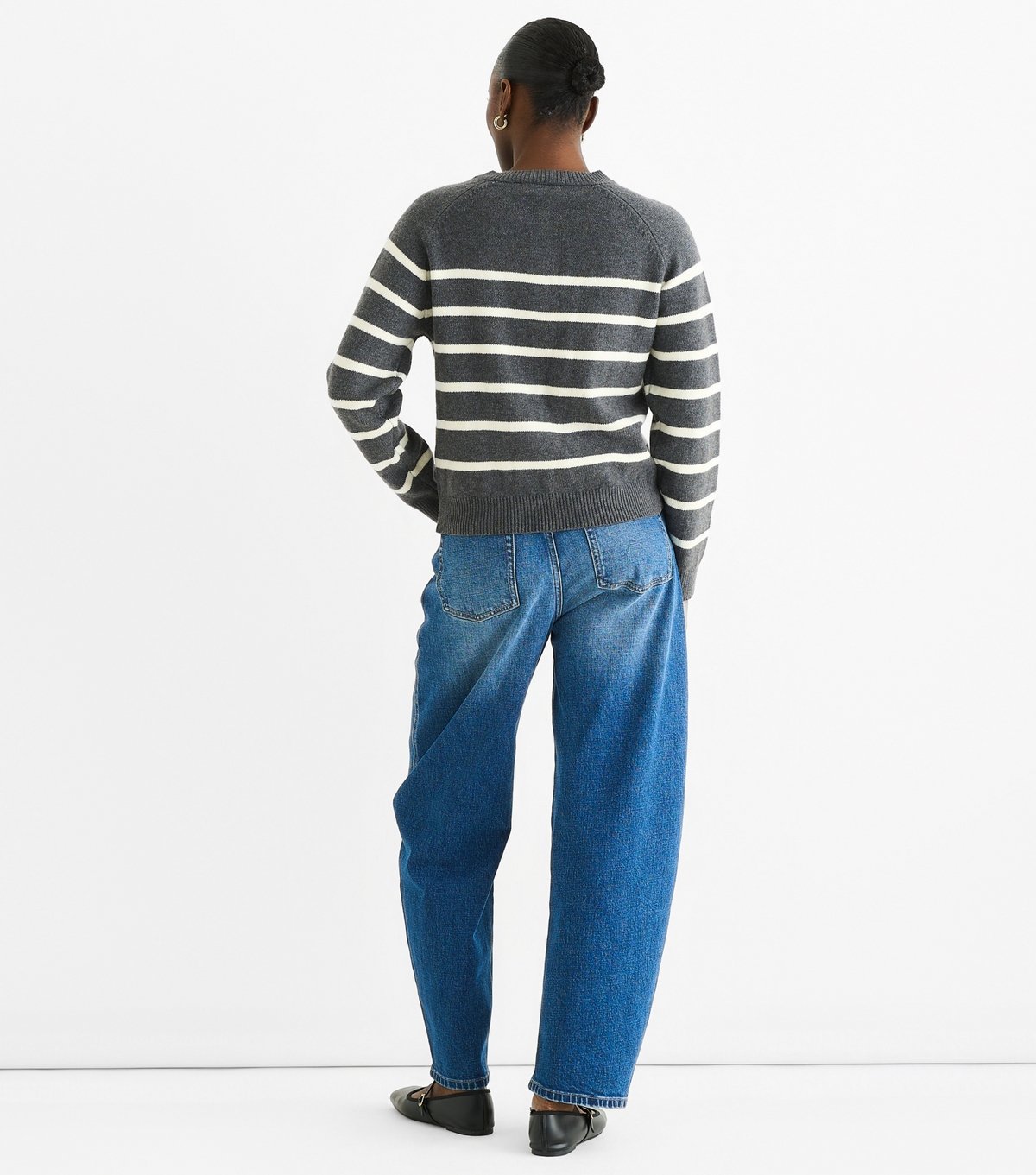 Gini London Women's Grey Striped Button Jumper Gini London New Look - 4