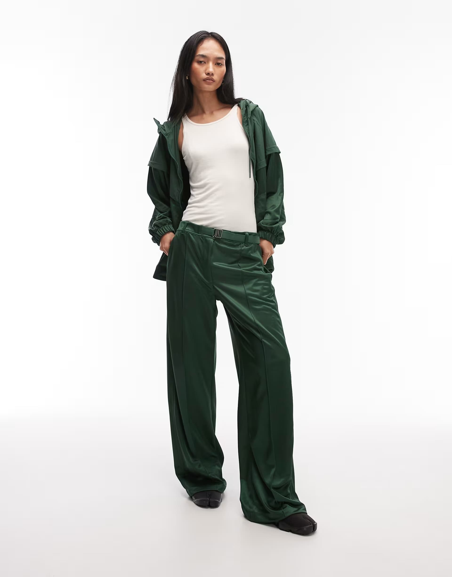ASOS Nike straight leg trousers with belt in dark green