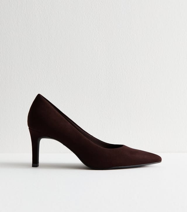 New Look Women's Dark Brown Faux Suede Pointed Toe Court Shoes Vegan New Look - 2