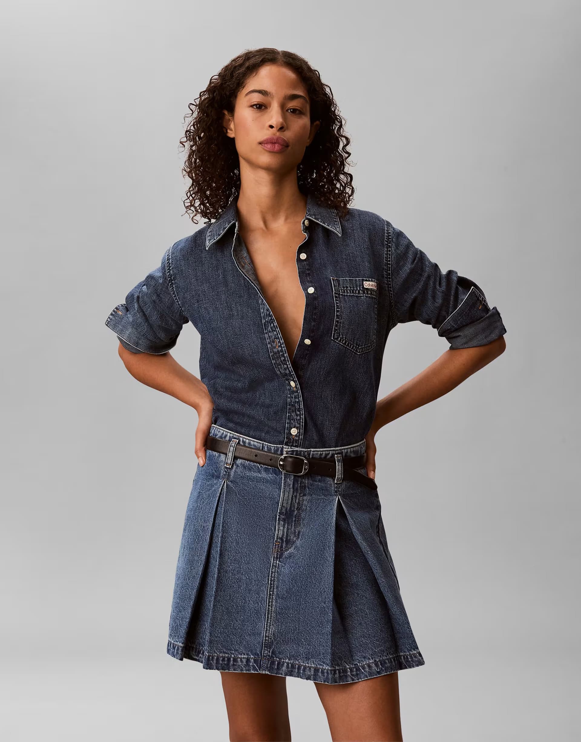 ASOS Calvin Klein Jeans pleated denim mini skirt in mid blue