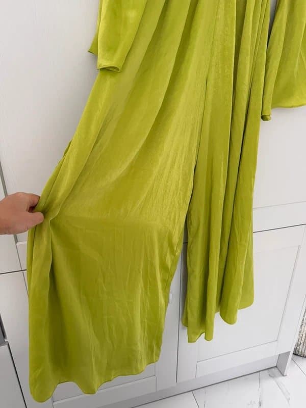 ASOS ASOS Green Thick Luxe Satin Off Shoulder Wide Leg Jumpsuit size 10