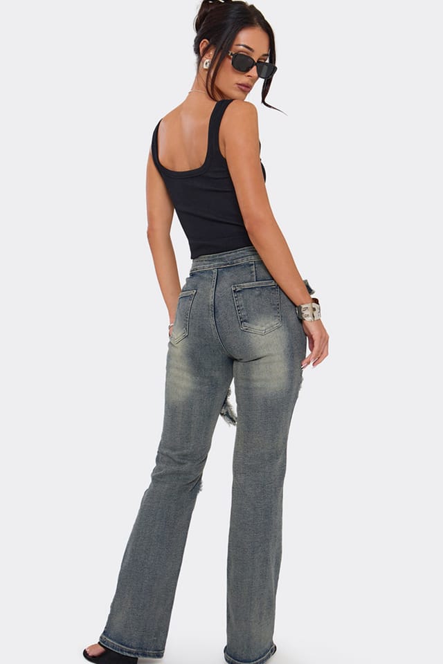 EGO EGO Women's Flared Denim Mid Rise Jeans in Mid Blue - 2