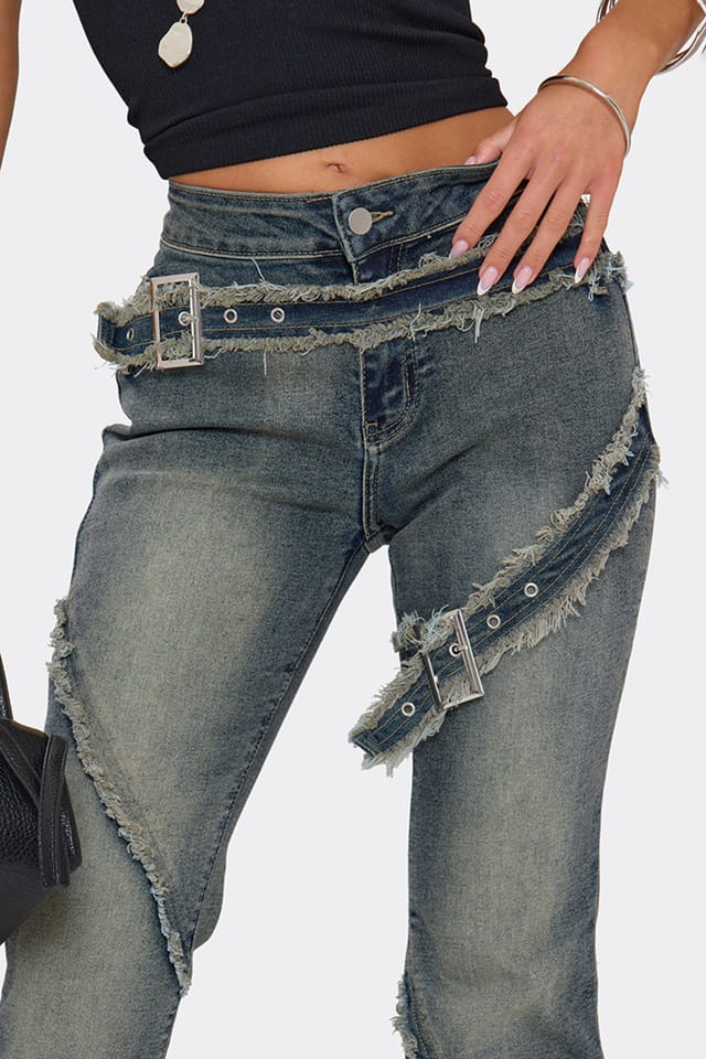 EGO EGO Women's Flared Denim Mid Rise Jeans in Mid Blue - 3