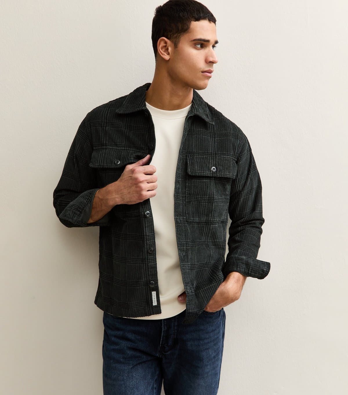 jack & jones Men's Black Regular Cotton Cord Overshirt Jack & Jones New Look
