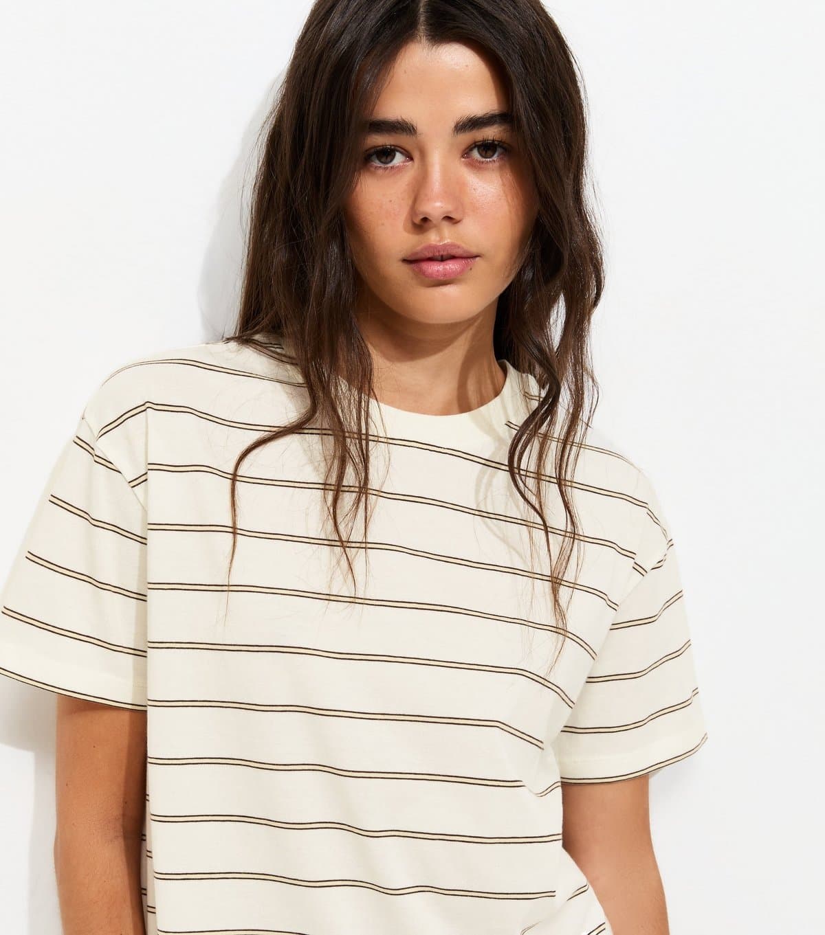 New Look New Look Cream Cotton Striped Short Sleeve T-Shirt