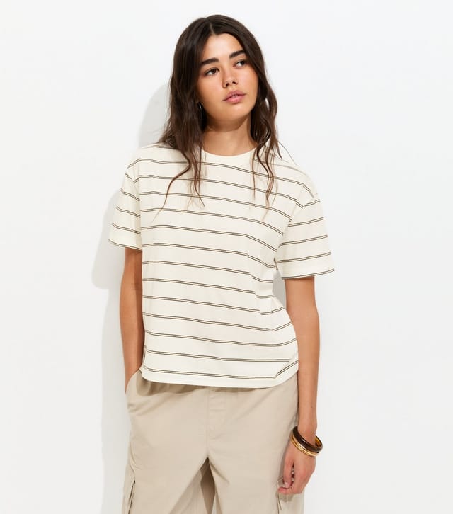 New Look Women's Cream Cotton Striped Short Sleeve T-Shirt New Look - 2
