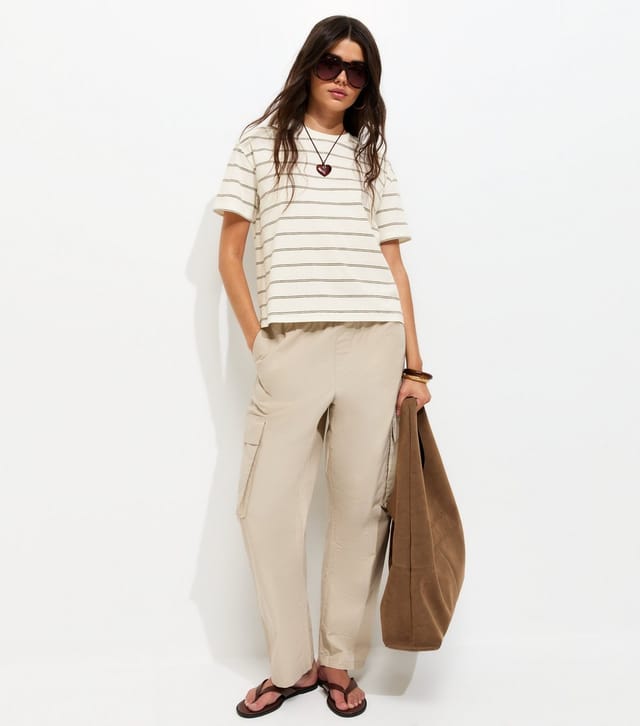 New Look Women's Cream Cotton Striped Short Sleeve T-Shirt New Look - 3