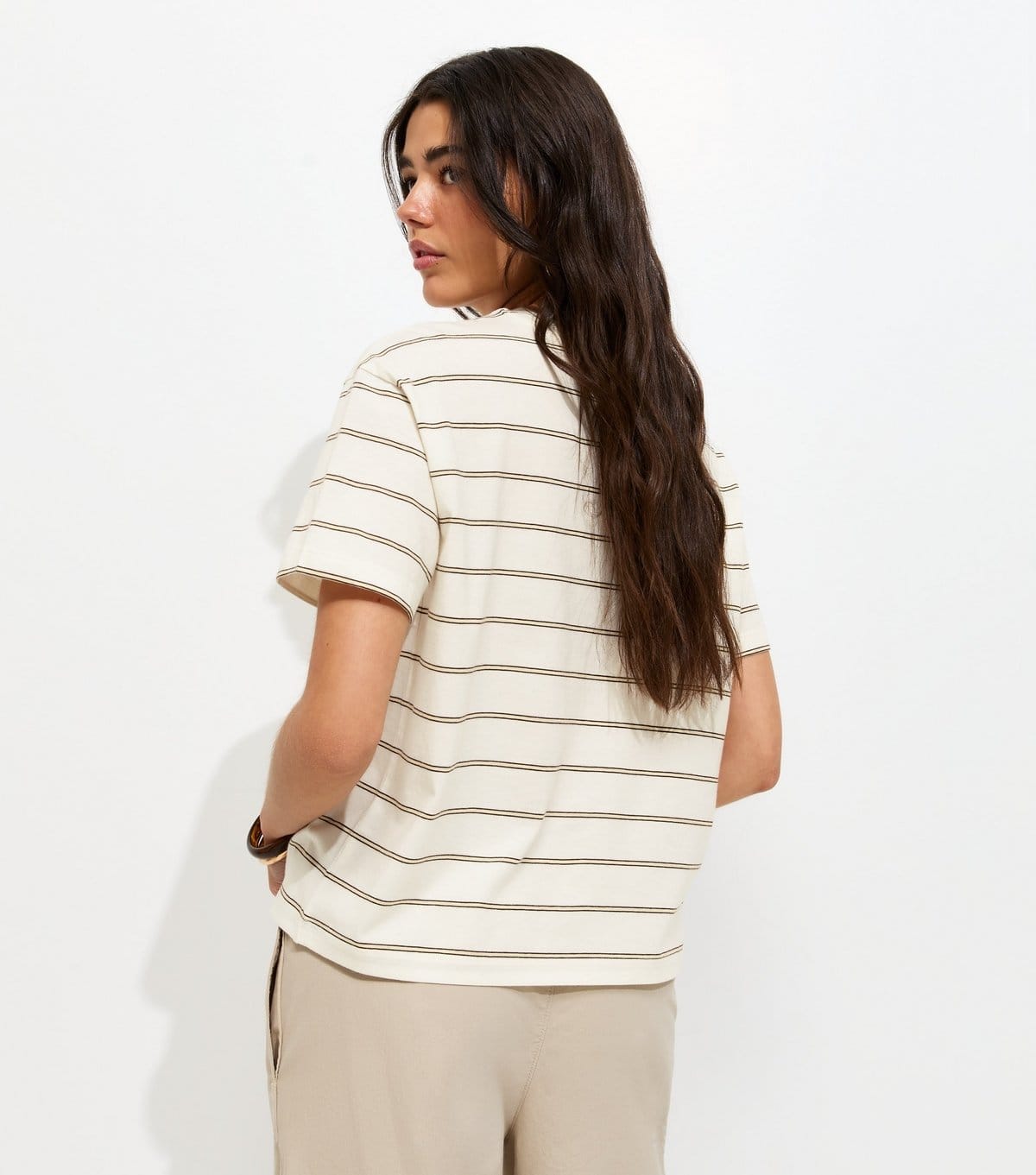 New Look Women's Cream Cotton Striped Short Sleeve T-Shirt New Look - 4