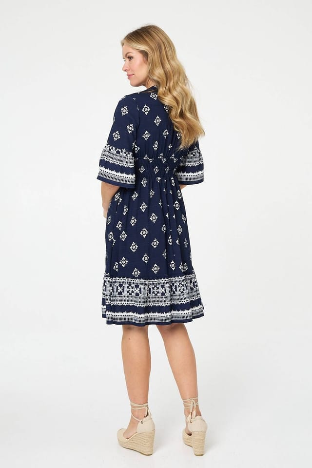 Izabel London Izabel London Women's Half Sleeve Shirred Waist Day-to-Night Dress in Navy - 3
