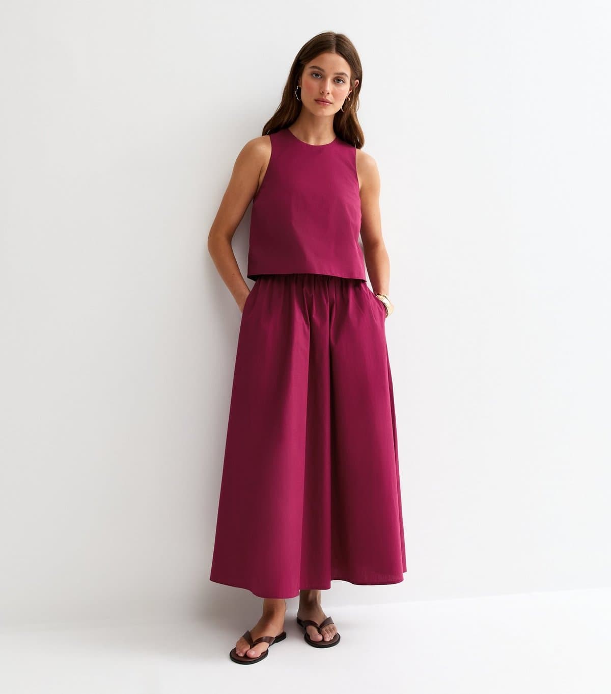 New Look Women's Light Burgundy Layered Sleeveless Midi Dress New Look