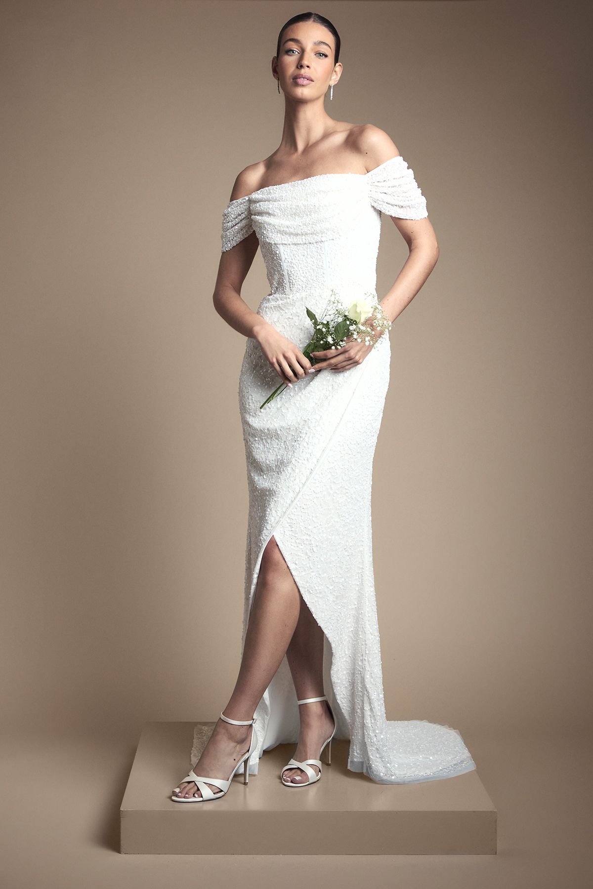 Coast Coast Women's Honoured Sequin Bardot Wrap Skirt Wedding Dress in Ivory - 2