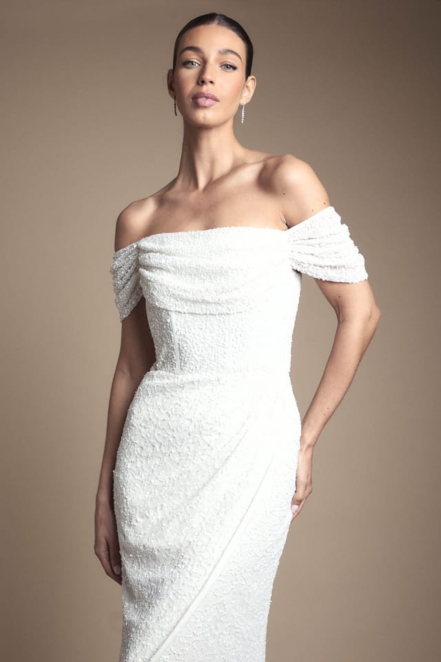 Coast Coast Women's Honoured Sequin Bardot Wrap Skirt Wedding Dress in Ivory - 2