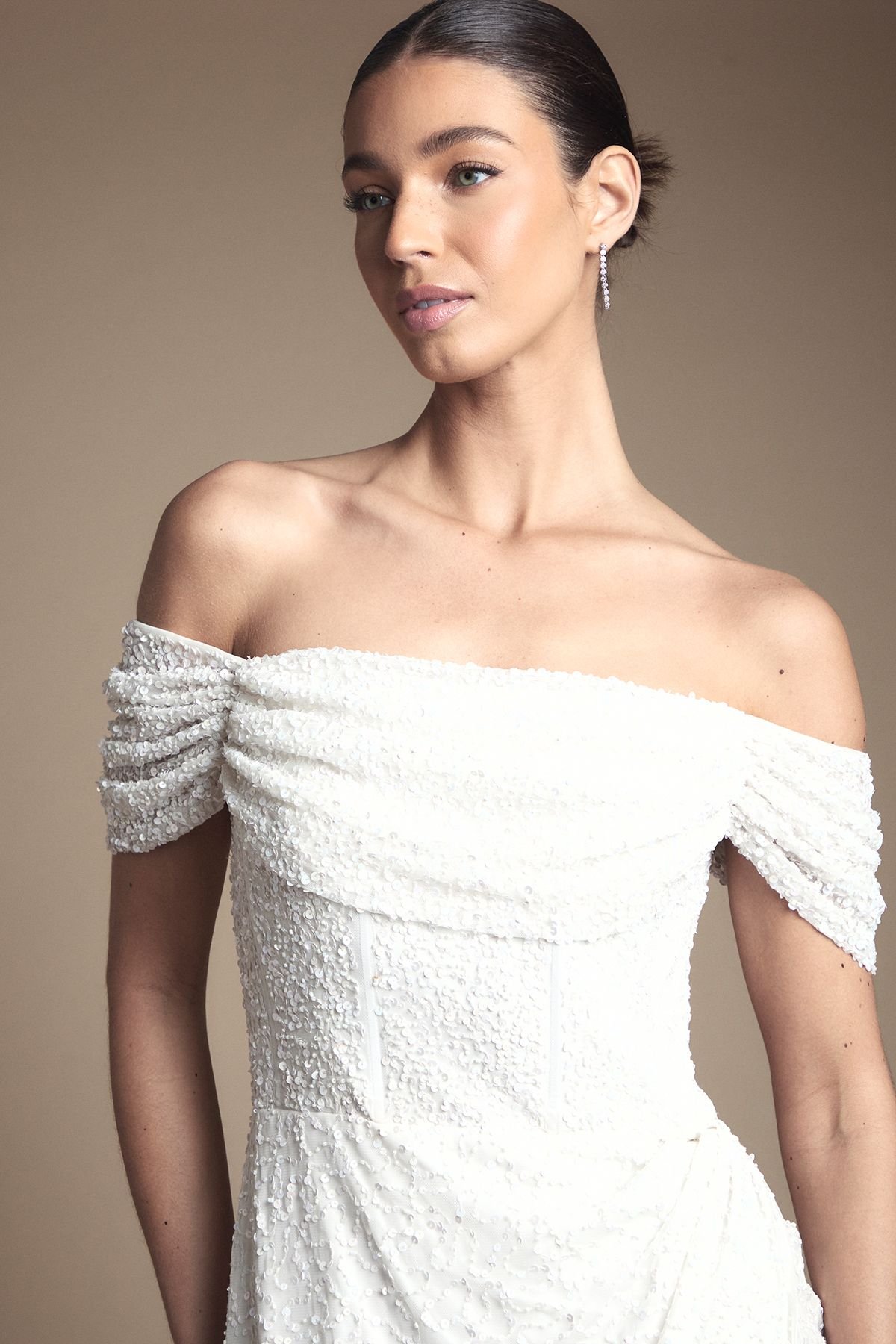 Coast Coast Women's Honoured Sequin Bardot Wrap Skirt Wedding Dress in Ivory - 4