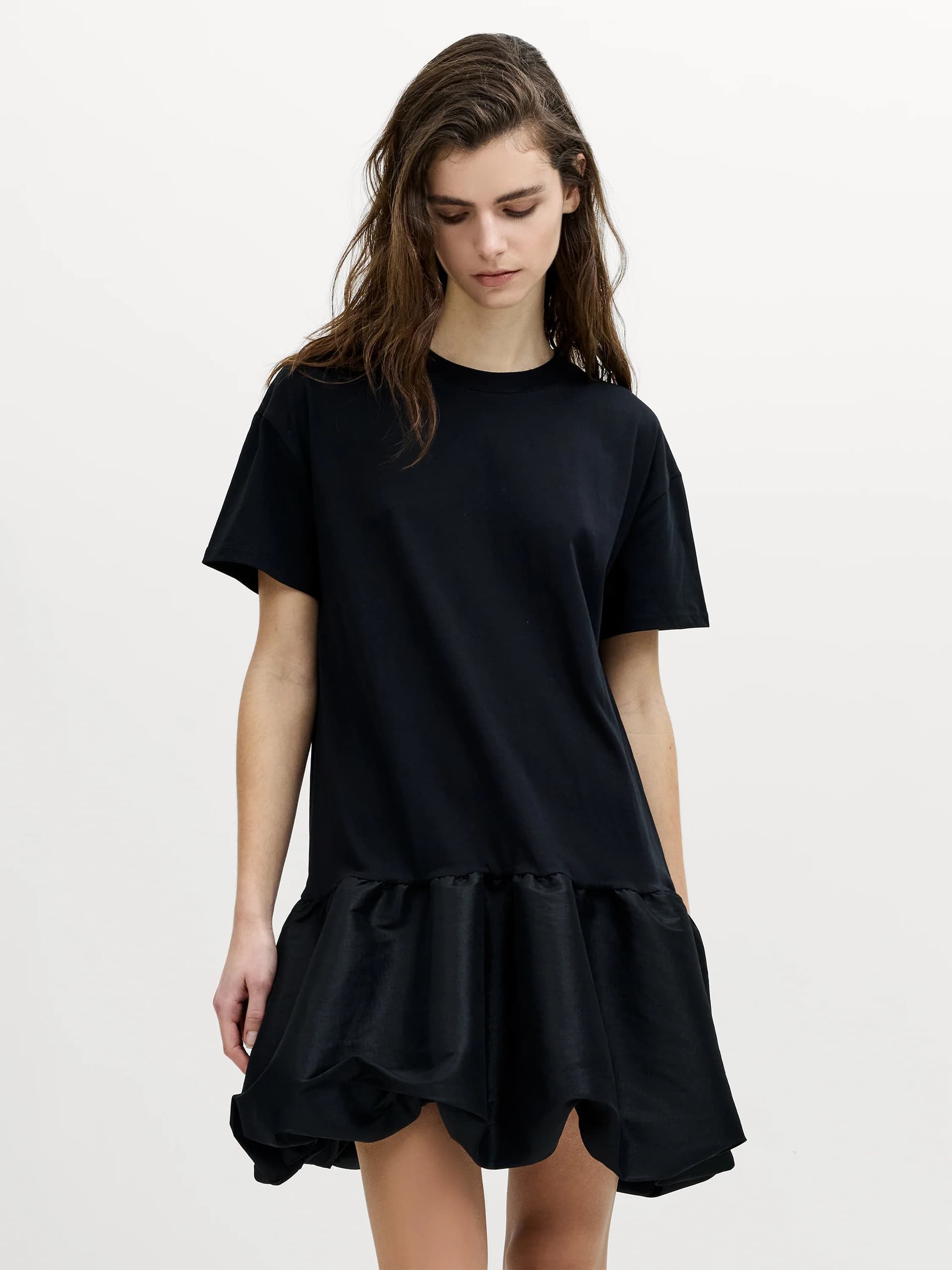 French Connection Sivine Black Bubble Hem Mini Dress Black