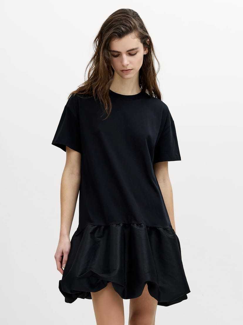 French Connection Sivine Black Bubble Hem Mini Dress Black - 1