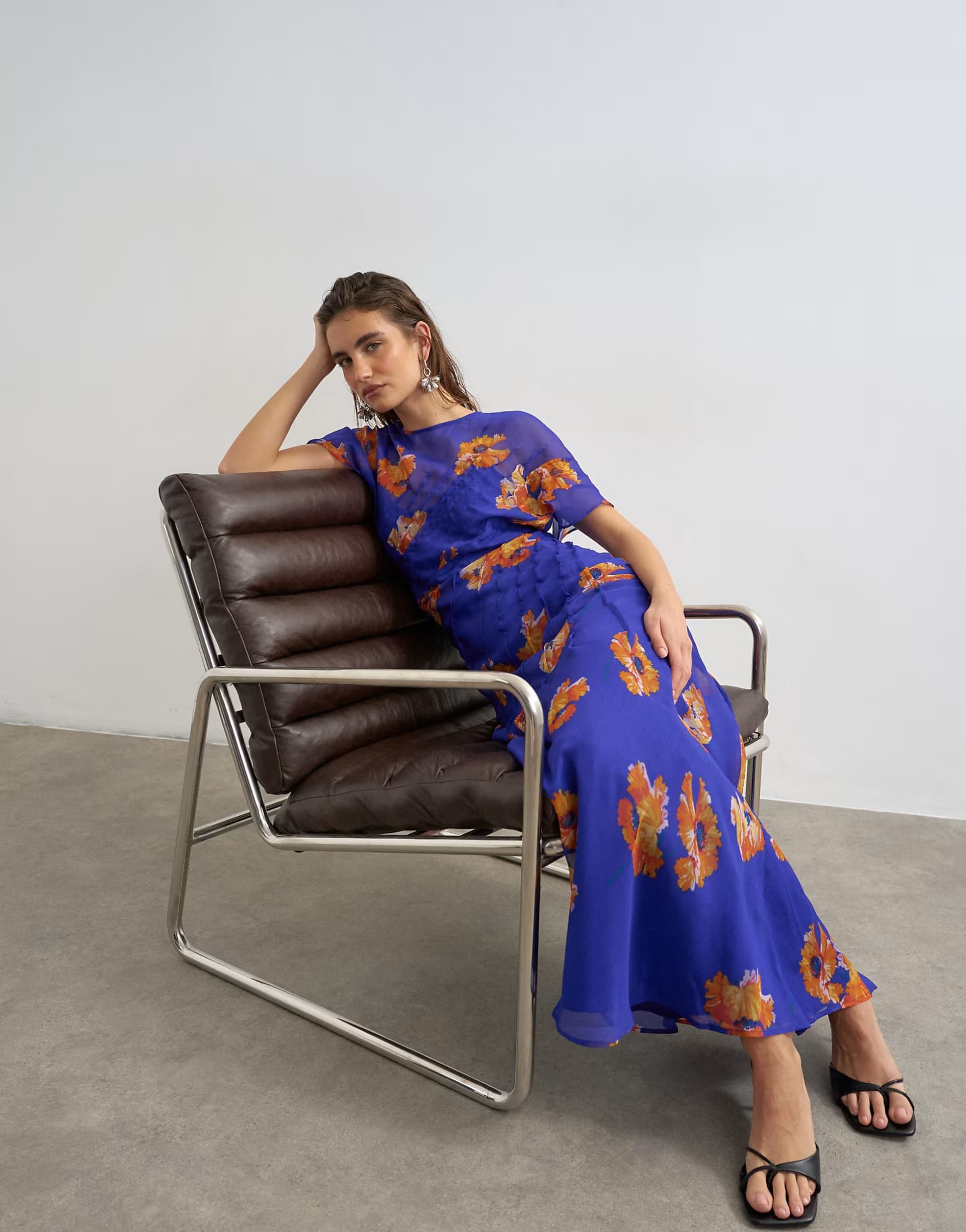 ASOS Topshop chiffon maxi dress with pintucks detail in purple and orange floral